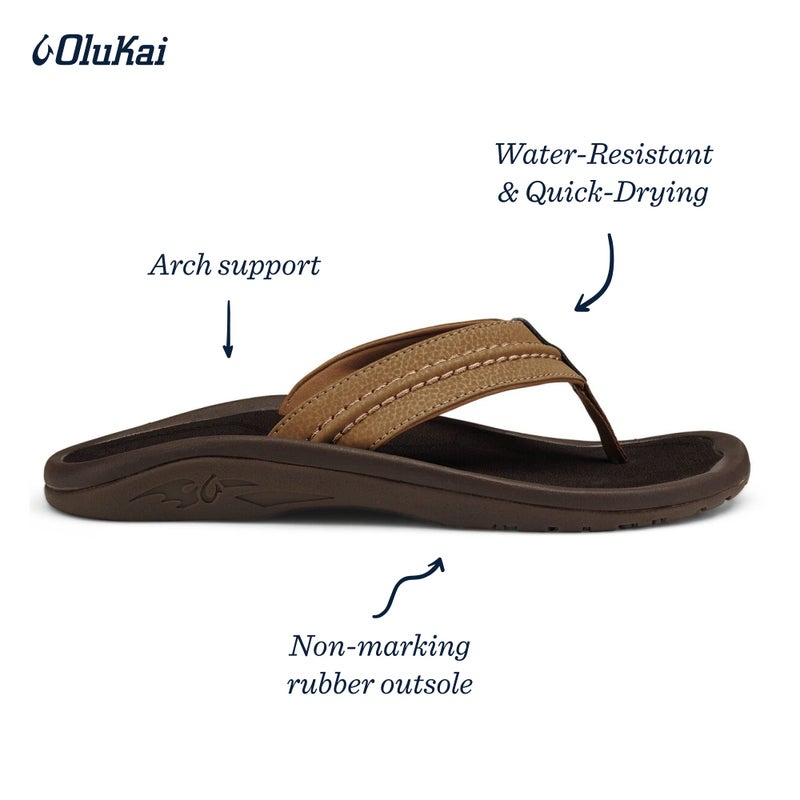 OLUKAI Hokua Men's Beach Sandals, Quick-Dry Flip-Flop Slides, Water Resistant & Wet Grip Rubber Soles, Compression Molded Footbed & Soft Comfort Fit, Tan/Tan, 8 - Image 4